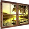 Wandbild XXL Fensterrahmen Deko Kunst Bilder Sonnenuntergang See Gelb 120x80 cm