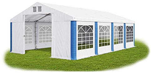 Das Company Partyzelt 4x8m wasserdicht weiß-blau Zelt 560g/m² PVC Plane ganzjährig Gartenzelt Winter ISD