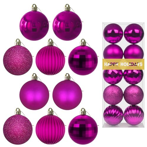 Fuchsia 8,1 cm große Weihnachtskugeln – Weihnachtsbaumschmuck Ornamente bruchsichere hängende Kugeln für St. Patrick's Day Ostern Valentinstag Dekorationen Set mit 10 Stück Hot Pink Ornamenten