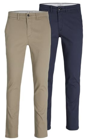 Jack & Jones Homme Jjimarco Jjdave Sa 2 Pack Pantalon, Beige/Bleu Marine, 27W / 30L EU
