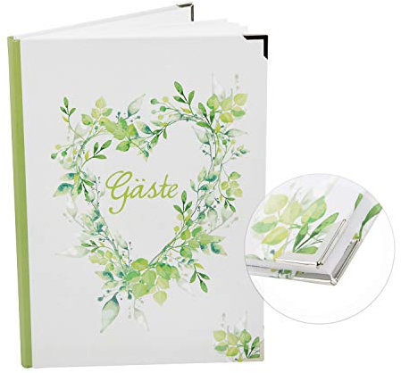 Logbuch-Verlag Gästebuch grün weiß floral A4 - Hochzeitsgästebuch leer blanko ohne Vorgaben - Gäste Buch Hochzeit Geburtstag