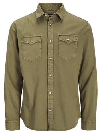 JACK & JONES Herren JJESHERIDAN Shirt L/S NOOS 12138115, Forest Night/Slim, S