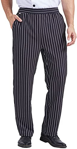 Nanxson Pantalones de Chef Negros para Hombre Uniforme de Chef Profesional con Cintura Elástica Rayas Elásticas Pantalones con Diseño de Tablero de Cuadros
