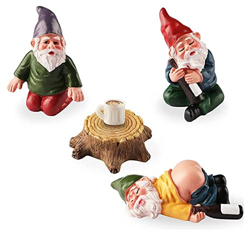 YGMXZL 4 PCS Miniatur GNOME Figuren Ornamente,Gartenzwerge Feen Harz Statuen,Happy Gartenzwerg Dekoration,Mikrolandschaft DIY Statuen Gartendekoration Outdoor