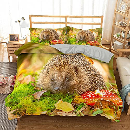 GYDGS Bettwäsche 135x200 GrüNer 3D-Igel Bettbezug mit Reißverschluss und 2 Kissenbezug 80x80 cm, Weich Mikrofaser Bettwäsche Set Für Jugendliche Kinder