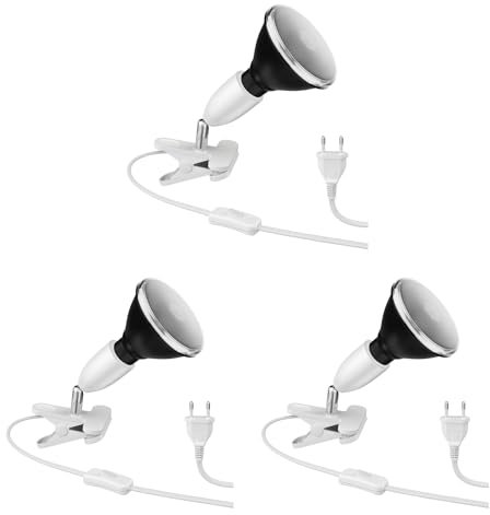 ledscom.de 3 Stück E27 Klemmleuchte LIK, weiß inkl. PAR38 LED Reflektor-Lampe schwarz 1279lm warm-weiß