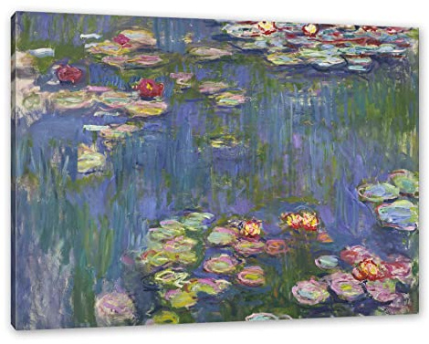 Pixxprint Claude Monet - Seerosen V, Größe: 100x70cm, Leinwandbild, fertig gespannt, Wandbild, Dekoration, Kunstdruck, kein Poster