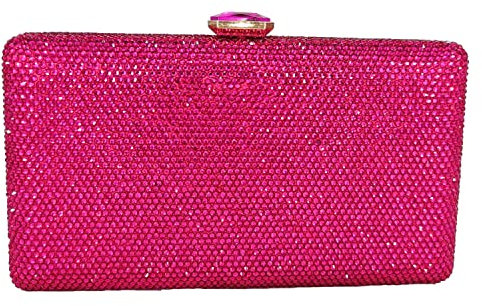 Boutique De FGG Kristall Clutch Tasche Damen für Hochzeit Abendtasche Strasssteine Party Kristallene Handtasche Braut-Geldbörse, Mini, Fuchsie