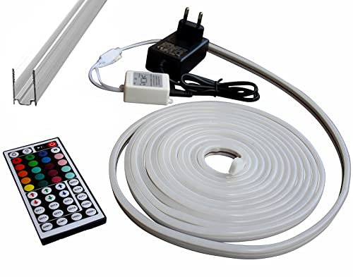 12V LED RGB Streifen mit 220V-240V Netzstecker Stripe Licht Unterbankbeleuchtung Saunabeleuchtung Bad Küche Saunalampe (Set mit Aluminiumschiene, 1m - m/49,99€)