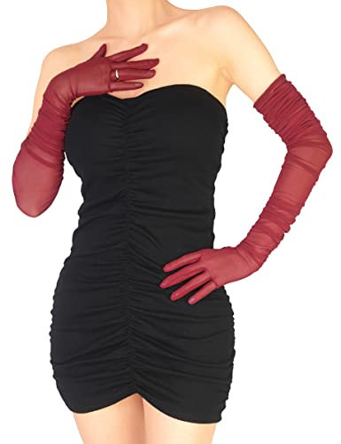 XXDingbs Women's Burgundy One Size Tulle Mesh Tulle Super Long Gloves, Opera, Hallowmas, Party, Dance Gloves