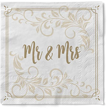 Sovie HOME Serviette MR & MRS (Ornament) aus 3-lagigem Tissue, 33 x 33 cm, 1/4 Falz, 20 Stück, saugstarke Einmalserviette, Papierserviette - Ideal für Hochzeiten