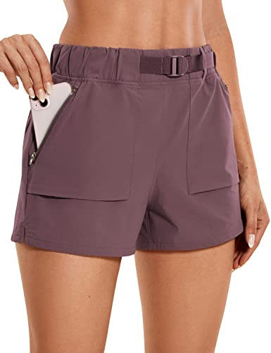 CRZ YOGA Damen Leicht Wandern Shorts mit Gürtel Sportshorts Kurze Hose Laufshorts mit Taschen - 7.6cm Meeresnebel 44