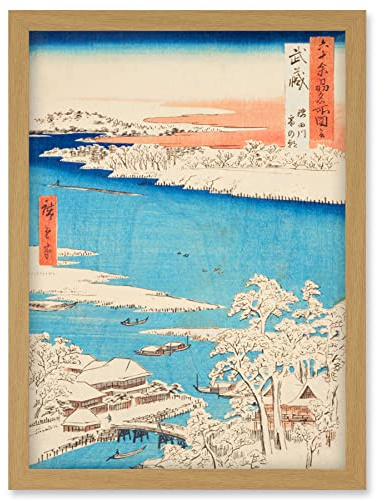 Artery8 Sumida River, Snowy Morning Musashi Province Utagawa Hiroshige Japanese Woodblock Artwork Framed Wall Art Print A4