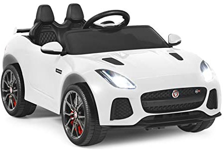 GOPLUS Elektroauto Jaguar, 12V Kinderauto mit 2,4 Ghz Fernbedienung, Softstart, LED Licht, Hupe, Musik, Sicherheitsgurt, 3-5 km/h, Kinderfahrzeug für Kinder ab 3 Jahre bis zu 25 kg (Weiß)