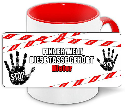 Büro-Tasse mit Namen Dieter und schönem Motiv Finger weg, diese Tasse gehört .., Farbe: rot