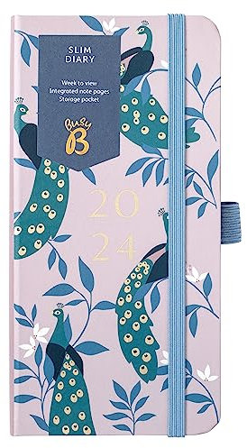Busy B - Slim Terminkalender von Januar bis Dezember 2024 - Peacocks - Kunstleder Wochenübersicht Slim Planer mit Raum für Notizen