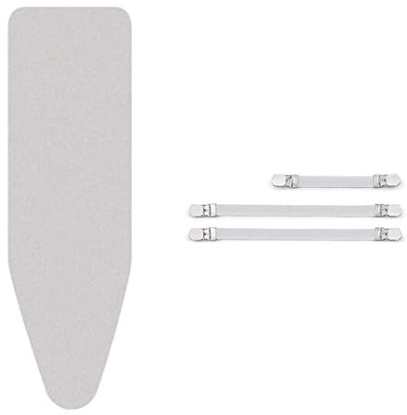 Brabantia Housse pour Table à Repasser C, 124 X 45 cm - Coton, Mousse 4 mm & Feutre 4 mm – Silver & Clips de Fixation pour Housse de Repassage - 3 Pièces - Blanc