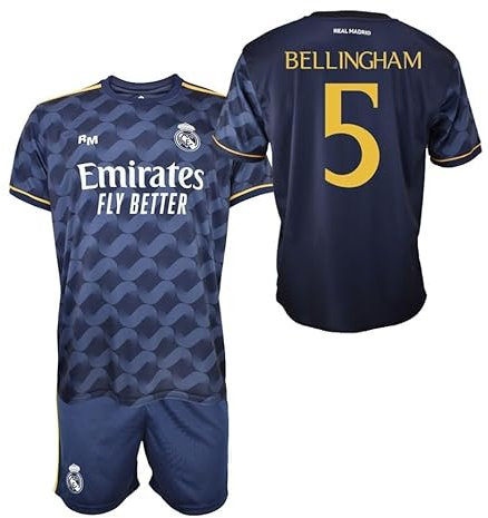 Real Madrid Boys T-shirt and Pants Set - Bellingham 5 - Away Kit of the Season 2023-2024 - Official Licensed Replica - Kids, blue, 2 Years