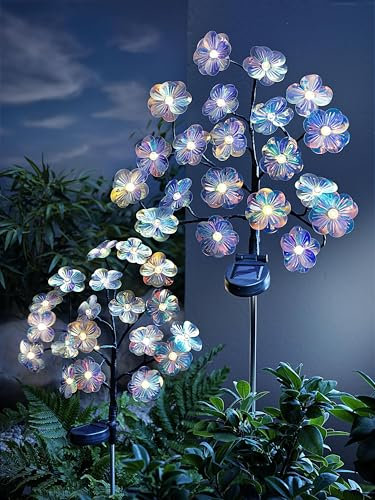 Weltbild Solar-Gartenstecker Kirschblüten 2er-Set, Höheje 70 cm, mit irisierend veredelter Oberfläche, Solarpanel an jedem Stecker