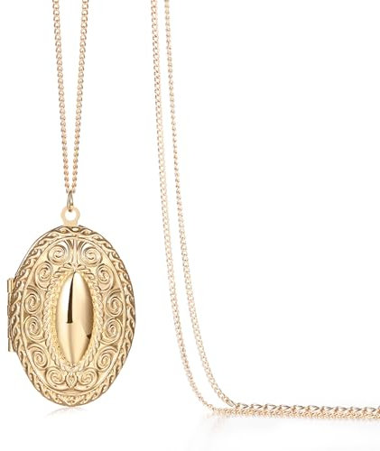 JewelryWe Foto Medaillon Halskette Damen: Oval Foto Medaillon zum Öffnen Photo Bilder befüllbar Amulett Anhänger mit 45cm Kette Gold Geschenk für Mutter Tochter Freundin