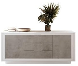 Web Convenienza Madia con 2 Ante e 3 Cassetti Made in Italy – Credenza Contenitore Collezione Sky per Soggiorno Cucina Ingresso Sala da Pranzo Mobile Design Moderno - Bianco Laccato Opaco/Cemento