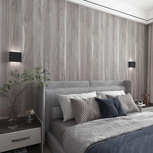 TOTIO Papier peint autocollant extra large à grain de bois gris - 80 x 400 cm - Design sans bulles - Effet bois épais mat - Autocollants muraux imperméables