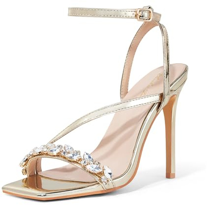 Zhabtuc Damen Sandaletten 10cm High Heels Knöchelriemen Strass Peep Toe Sommer Hochzeit Tanz