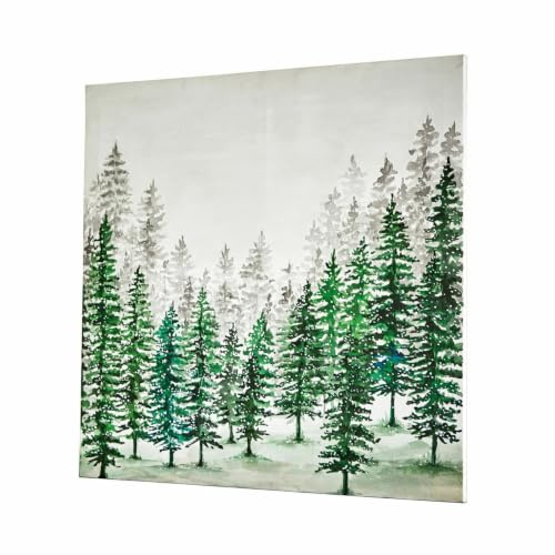 Loberon Bild Mierta, grün | Tannenwaldmotiv, handgemalt, Weihnachtsdekoration, Weihnachten, Kiefernholz, Baumwoll-Canvas