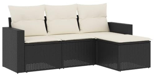 vidaXL 4-TLG. Garten-Sofagarnitur mit Kissen Schwarz Poly Rattan