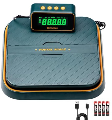 UNIWEIGH Digitale Postwaage für Pakete, 86 lb/0,1 oz für Paket, Haltefunktion und Tara-Funktion, Frankierwaage, faltbare Halterung für Postwaage, inklusive Batterien und USB-Kabel