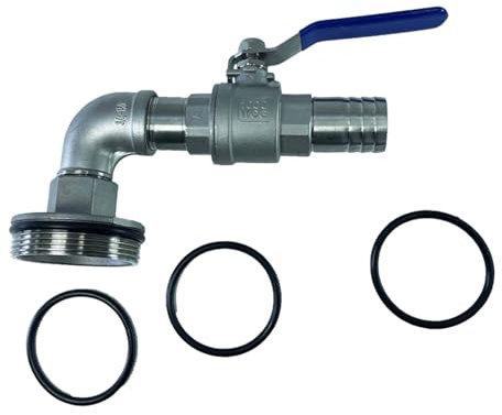 LOVIVER Fasszapfen Dn50 Fasshahn Auslaufsicherer Edelstahl mit Dichtungen Kugelhahn 2-Zoll-Gewinde für Wasserbehälter Benzin, Länge 15cm