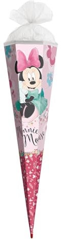 ROTH Schultüte groß Disney Minnie Mouse 85 cm - 6-eckig, Tüllverschluss, ROT(H)-Spitze - Zuckertüte Disney Minnie Mouse Schulanfang