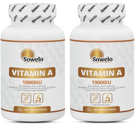 Sowelo Vitamin A - 10000 IE I Entzündungshemmend und Anti-seborrhoische Eigenschaften I Vitamin A Hochdosiert I Ohne unerwünschte Zusätze I 250 Tabletten (2-Pack)
