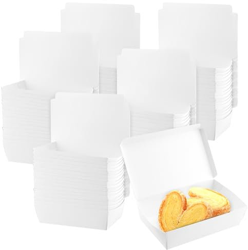 JEUIHAU 100 Pack 160x108x43 mm White Cake Slice Boxes, Individual Cake Slice Boxes with Rubber Bands Takeaway Slice Boxes for Guests