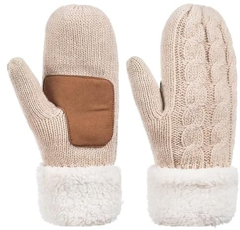 Yemlarey Winter Handschuhe Damen Warm Fingerlose Fäustlinge Touchscreen Handschuhe Herren mit Thermo Fleece Kinder Strickhandschuhe (Khaki)