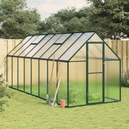 Iiaky Gewächshaus mit Fundamentrahmen GartengewäChshäUser Greenhouse GewäChshaus Aluminium Grün 445x169x195 cm Aluminimum