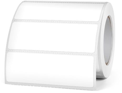 FINDAT Weiß Thermoetiketten 76 × 25 mm Rechteckig Selbstklebend 500 Stück | Für Büro, DIY, Design, Barcode & Versand. Vinyl, Aufkleber, Wasserdicht, Beschreibbar, Rolle