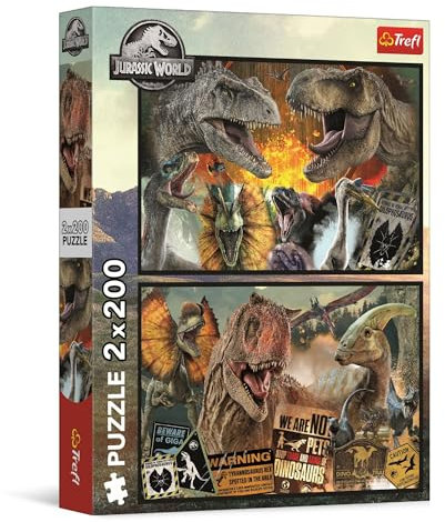 Trefl – Puzzle 2in1: Jurassic World, Prähistorische Welt - 2 x 200 Elemente - Set mit Zwei Puzzles für Teenager, Mehrfabrig