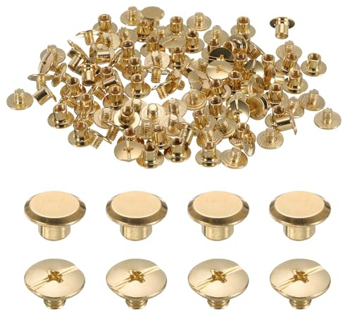 sourcing map 50set M5 x 5mm Chicago Screw Metal Phillips Head Binding Screws Post Nail Rivet Stud Screw Rivets for DIY Leather Belt Bag Craft Bookbinding, Gold Tone