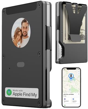 E-Ink Air Wallet, Portefeuille Fin avec Puce Airtag intégrée, Texte/Image E-Ink DIY, étui pour Carte de crédit avec Blocage RFID, Uniquement Compatible avec Apple Find My iOS (Noir)