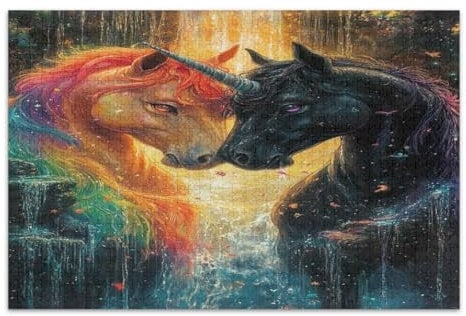 Black Rainbow Unicorns Jigsaw Puzzles for Adults 1000 Pieces Funny Puzzles Educational Intellectual Jigsaw Puzzle, Finished Size 29.5 x 19.7 Inches