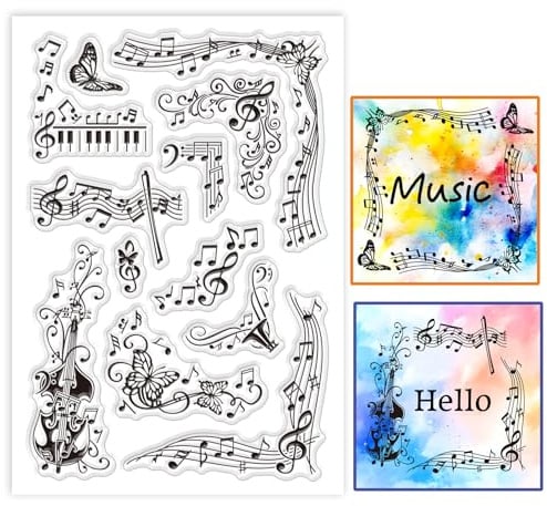 GLOBLELAND 6.3x4.33 Zoll Musiknoten Rahmen Transparente Silikonstempel Klavier Violine Klare Stamps Musik Silikonstempel Für Kartengestaltung DIY Prägung Journaling