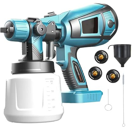 200W Psogpone Akku Farbsprühsystem für Makita 18V Akku HPIV Farbsprühsystem 3 Düsen (1,0/1,8/2,5 mm) Reinigungsset 3 Muster Farbe für Wände, Decken, Zaun, Holz (ohne Akku)