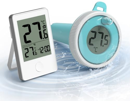 Poolthermometer, Floating Pool Thermometer IP67 Wasserdicht mit Innentemperatur Feuchtigkeitsüberwachung für Schwimmbäder für Lichtblau
