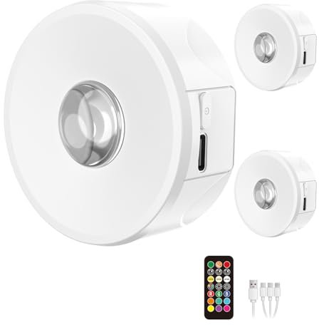 Éclairage D'armoire à LED Rechargeable, Vanakrr 2000mAh RGB LED Spots Batterie 1800-6000K Éclairage de Vitrine à Intensité Variable, Télécommande, Minuterie, pour Cuisine, Placard, Lot de 3