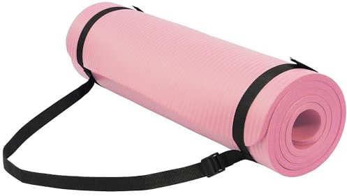 Fitvids Tapis de yoga de 1,27 cm extra épais haute densité, anti-déchirure, tapis de yoga avec sangle de transport, convient pour divers exercices de yoga, rose pâle
