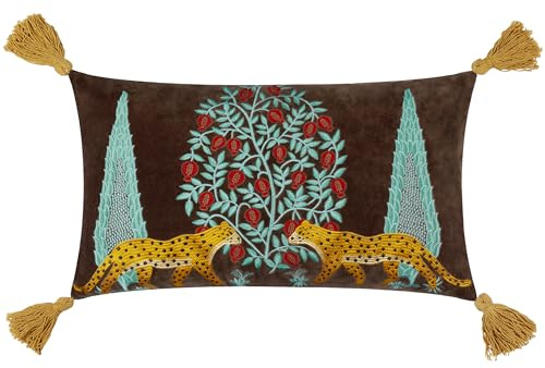 furn. Wylder Tropics Aritra Embroidered Velvet Feather Rich Cushion - Multicolour - 30x50cm