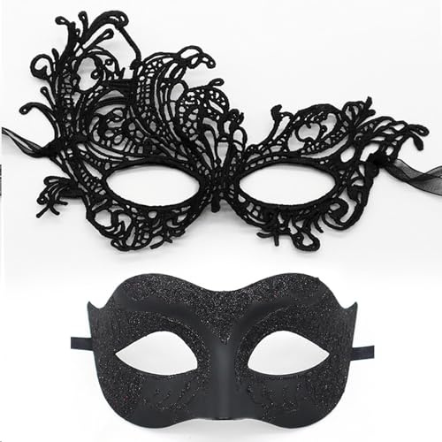 GWAWG 2 Stück Venezianische Maske Paare,Masquerade Mask Herren Damen Karneval Maskenball Glänzend Venedig Maske,Masken im venezianischen für Damen Herren Halloween Karneval Party