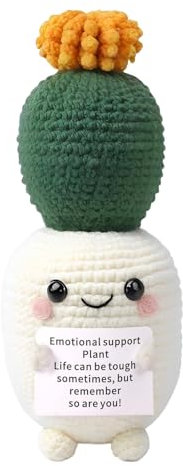 kivrimlarv Cactus Ornament, Crochet Plant, Crochet Positive Emotional, Handmade Funny Potted, Life Doll for Room, Offices, Desktop, Present, 13x5cm, Multicolor
