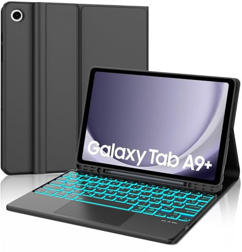 WAVATA Tastatur für Samsung Galaxy Tab A9+ 2023 11 Zoll mit Touchpad, Hülle mit Tastatur für Samsung Tab A9 Plus 2023 Beleuchtete Magnetische Bluetooth Abnehmbare QWERTZ Layout, Schwarz